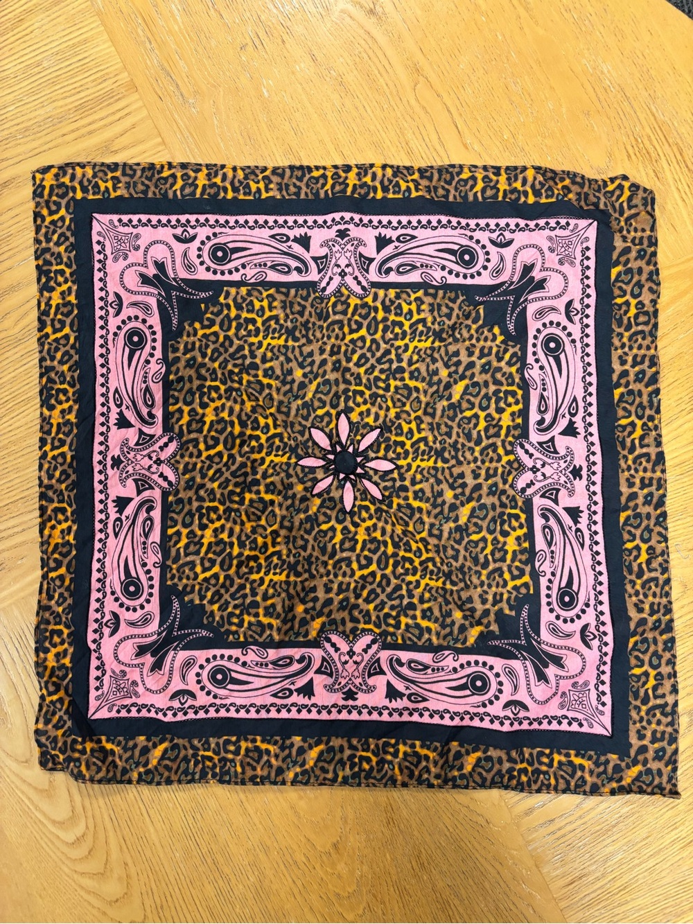 Pink and Leopard Print Square Scarf - Women's Accessory